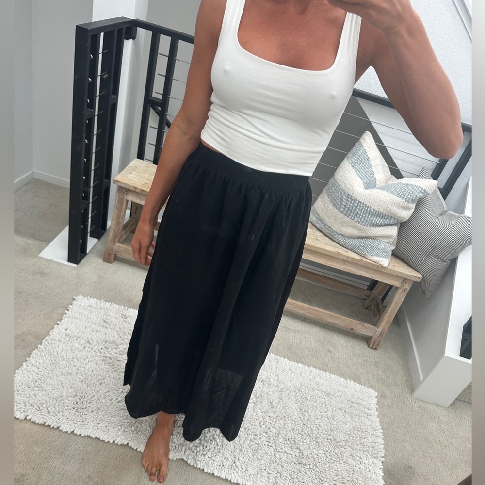 Black High Waisted Flowy Midi Skirt Side Slit Lightweight Summer Vacation Size S - Picture 3 of 12